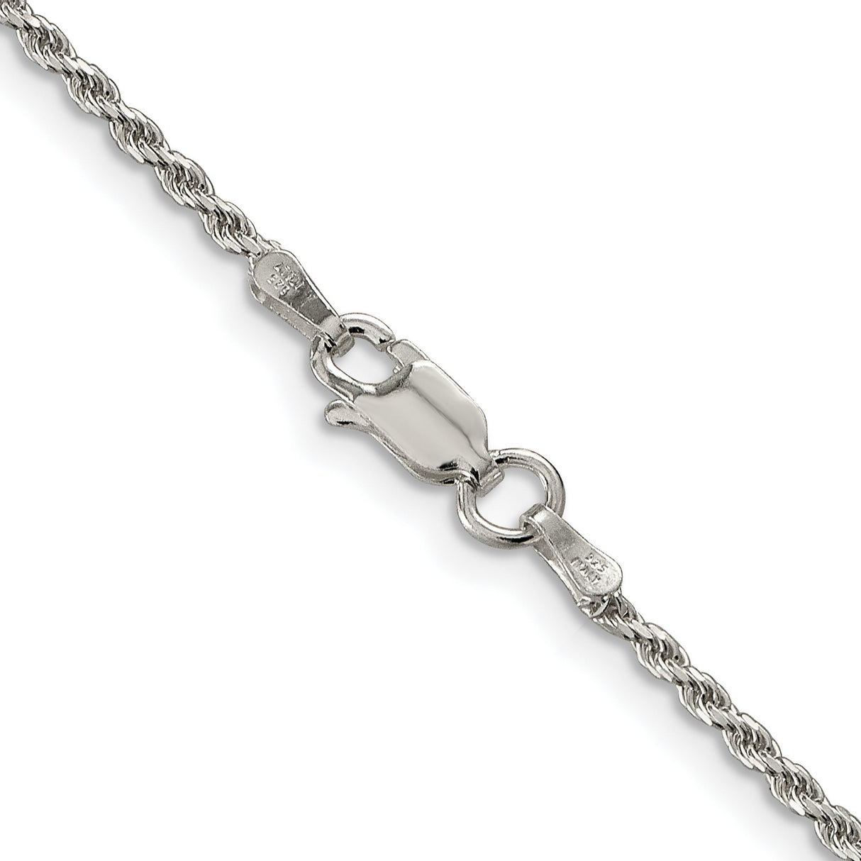 925 White Gold 1.7 mm Rope Chain Necklace, Polished alternate angle