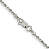 925 White Gold 1.7 mm Rope Chain Necklace, Polished alternate angle