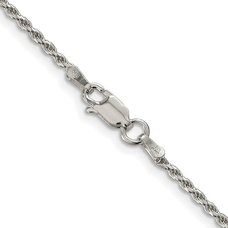 925 White Gold 1.7 mm Rope Chain Necklace, Polished alternate angle