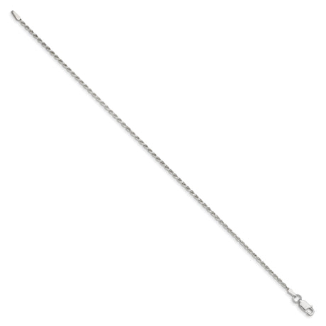 925 White Gold 1.7 mm Rope Chain Bracelet, Polished