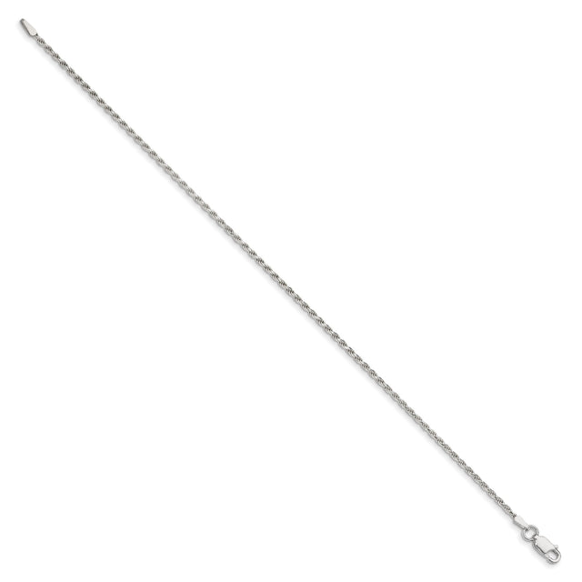925 White Gold 1.7 mm Rope Chain Bracelet, Polished