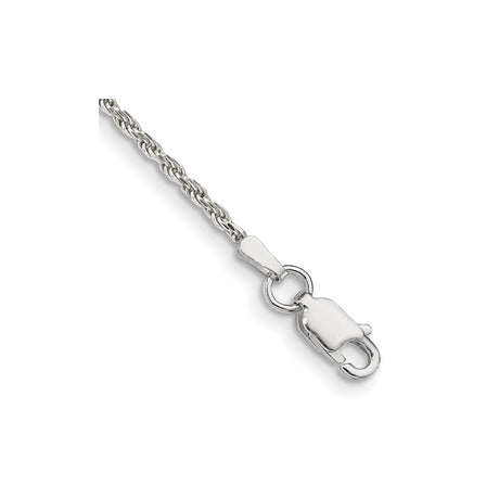 925 White Gold 1.7 mm Rope Chain Anklet, Polished shown for scale