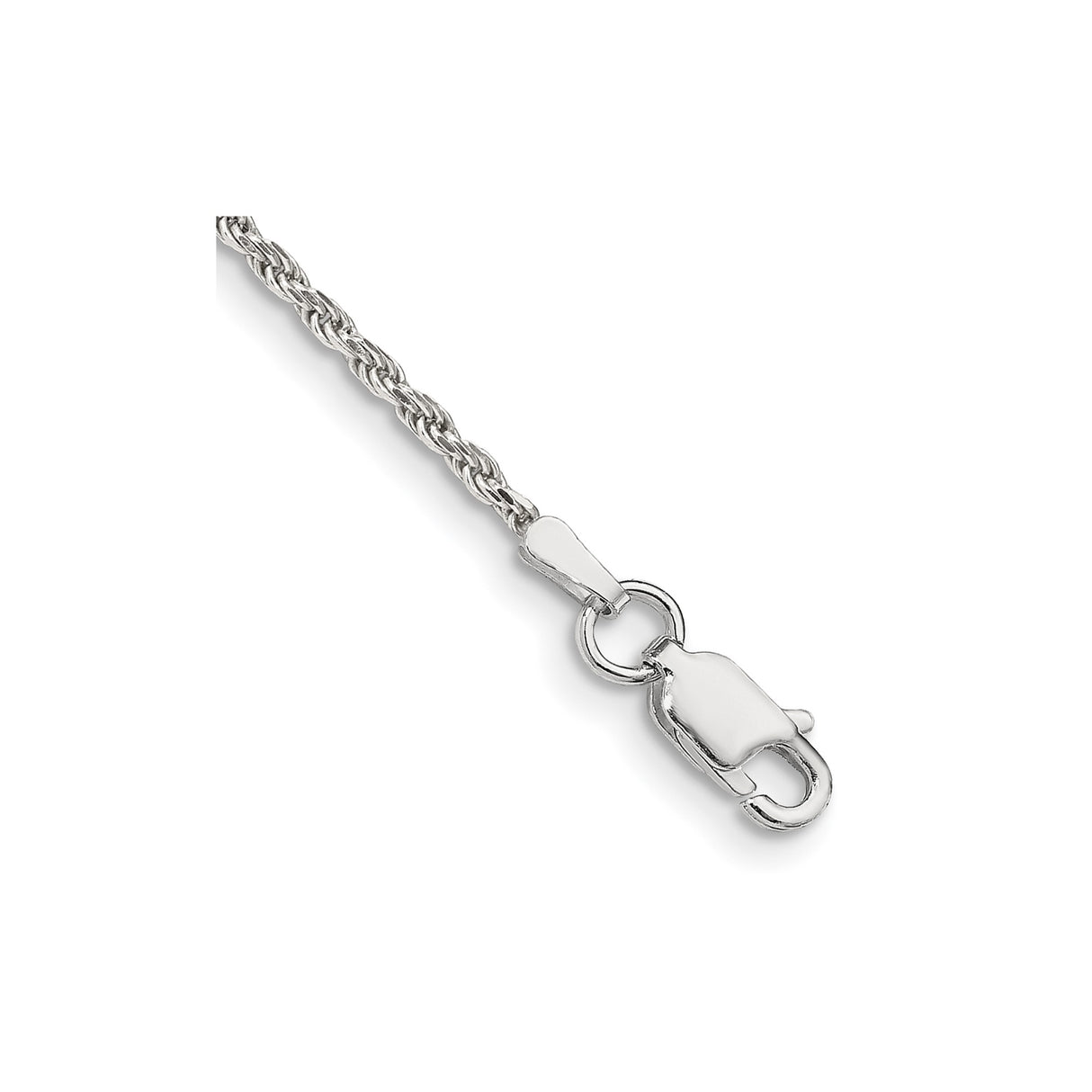 925 White Gold 1.7 mm Rope Chain Bracelet, Polished shown for scale