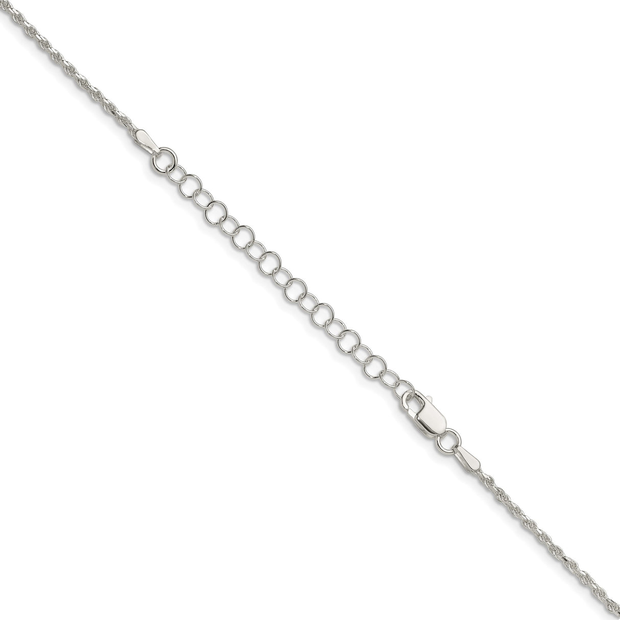 925 White Gold 1.7 mm Rope Chain Necklace, Polished detail view