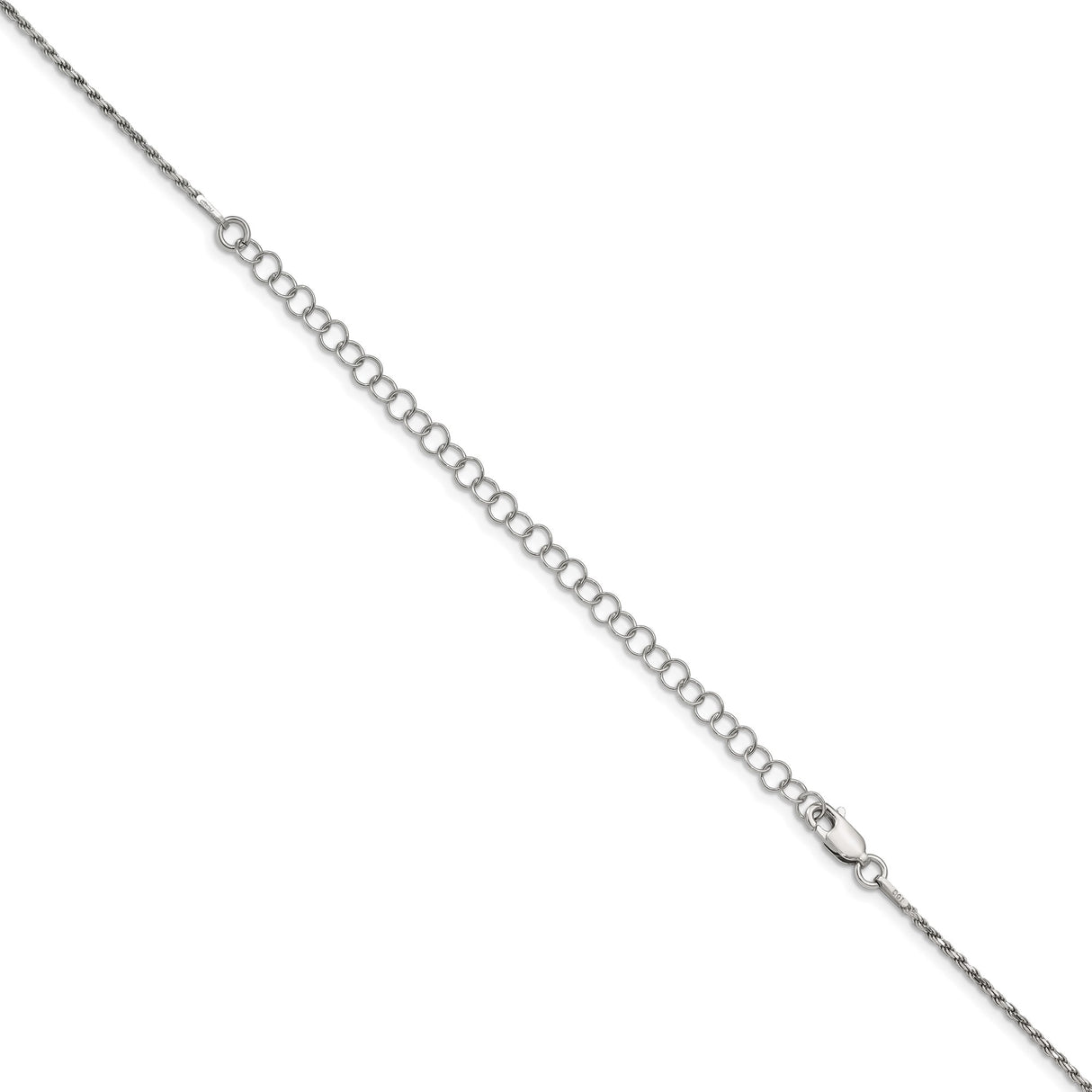 925 White Gold 1.7 mm Rope Chain Necklace, Polished detail view