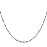 925 White Gold 1.7 mm Rope Chain Necklace, Polished