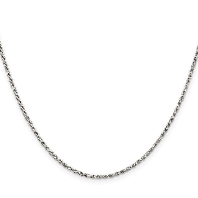 925 White Gold 1.7 mm Rope Chain Necklace, Polished