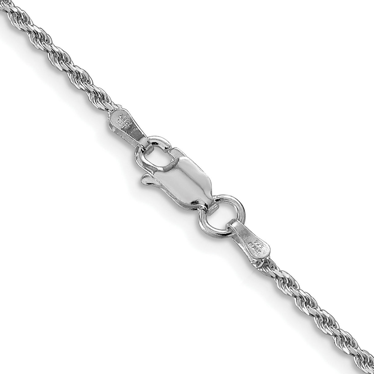 925 White Gold 1.7 mm Rope Chain Necklace, Polished alternate angle