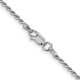 925 White Gold 1.7 mm Rope Chain Necklace, Polished alternate angle