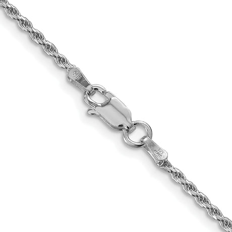 925 White Gold 1.7 mm Rope Chain Necklace, Polished alternate angle