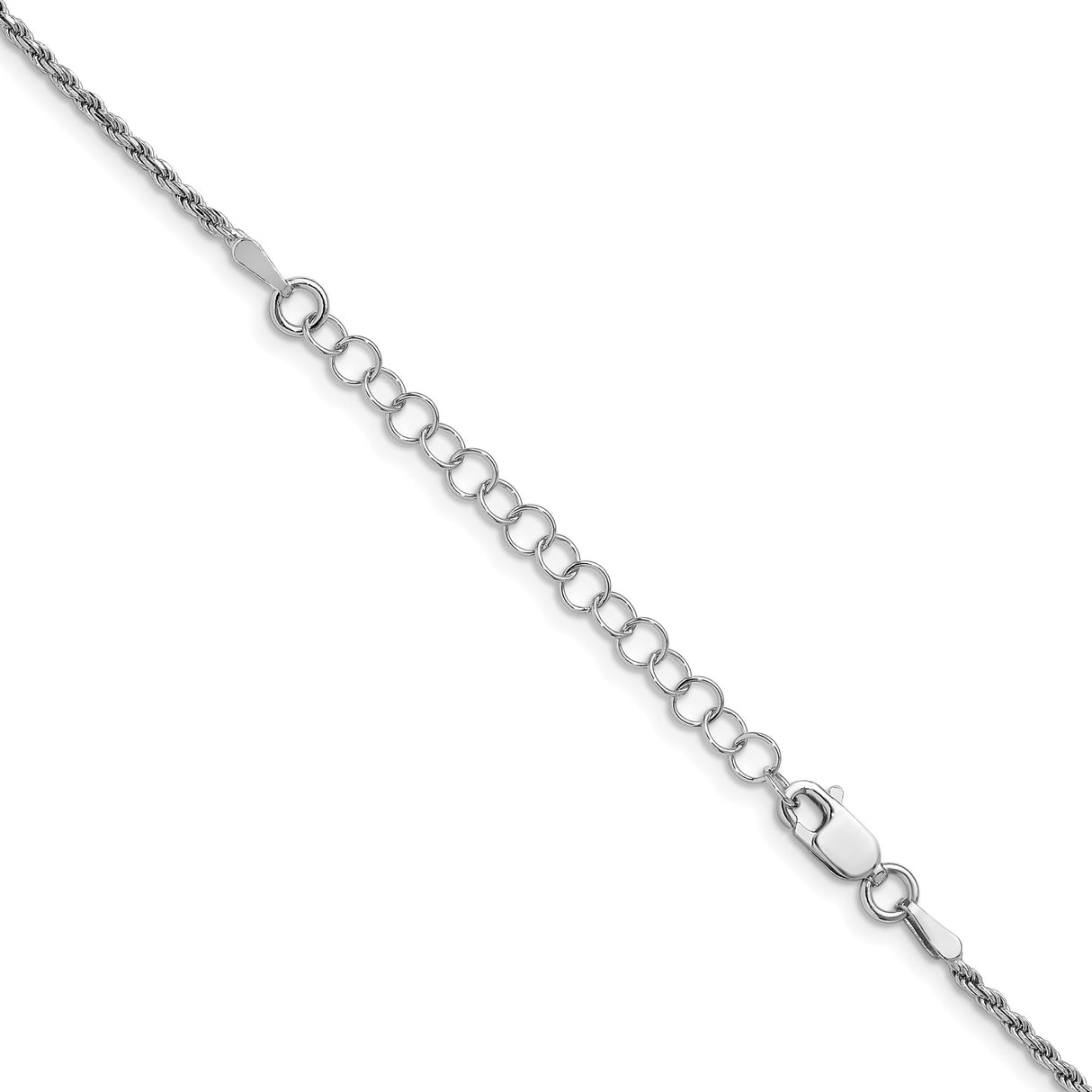 925 White Gold 1.7 mm Rope Chain Necklace, Polished detail view