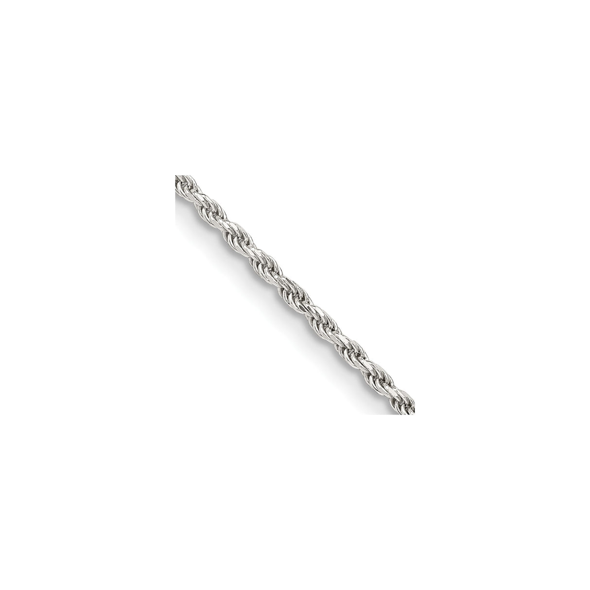 925 White Gold 1.7 mm Rope Chain Necklace, Polished detail view