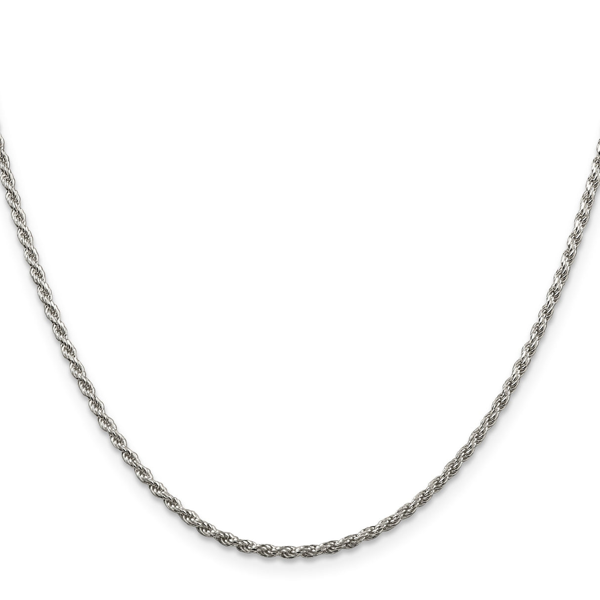 925 White Gold 1.85 mm Rope Chain Necklace, Polished
