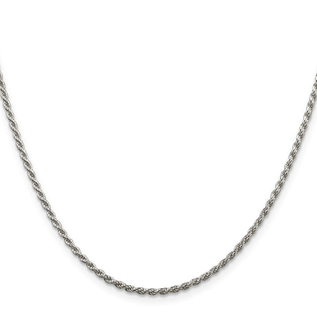 925 White Gold 1.85 mm Rope Chain Necklace, Polished