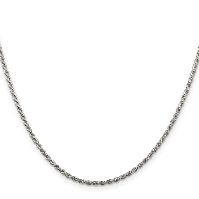 925 White Gold 1.85 mm Rope Chain Necklace, Polished
