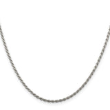 925 White Gold 1.85 mm Rope Chain Necklace, Polished