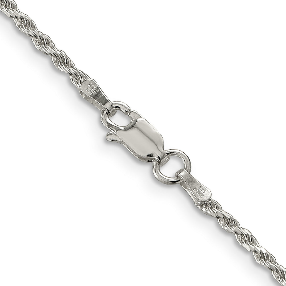 925 White Gold 1.85 mm Rope Chain Necklace, Polished alternate angle