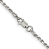 925 White Gold 1.85 mm Rope Chain Necklace, Polished alternate angle