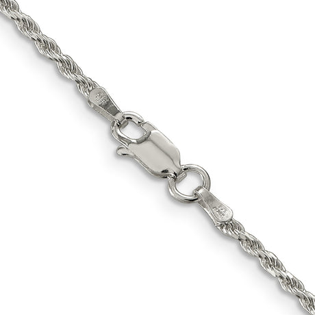 925 White Gold 1.85 mm Rope Chain Necklace, Polished alternate angle