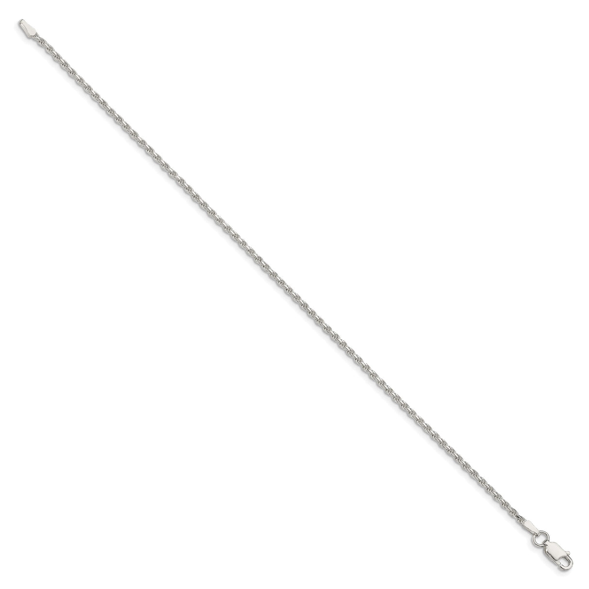 925 White Gold 1.85 mm Rope Chain Anklet, Polished