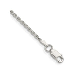 925 White Gold 1.85 mm Rope Chain Anklet, Polished shown for scale