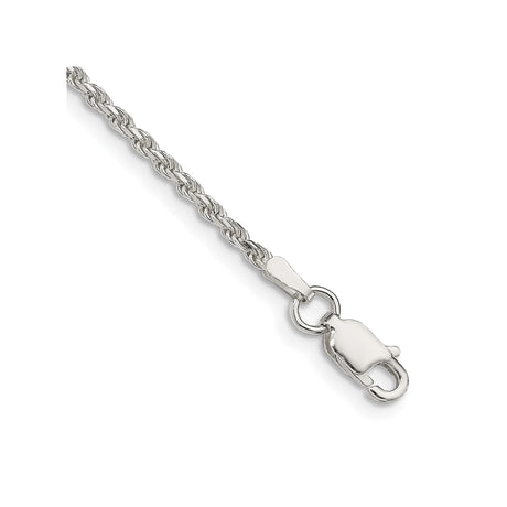 925 White Gold 1.85 mm Rope Chain Bracelet, Polished shown for scale
