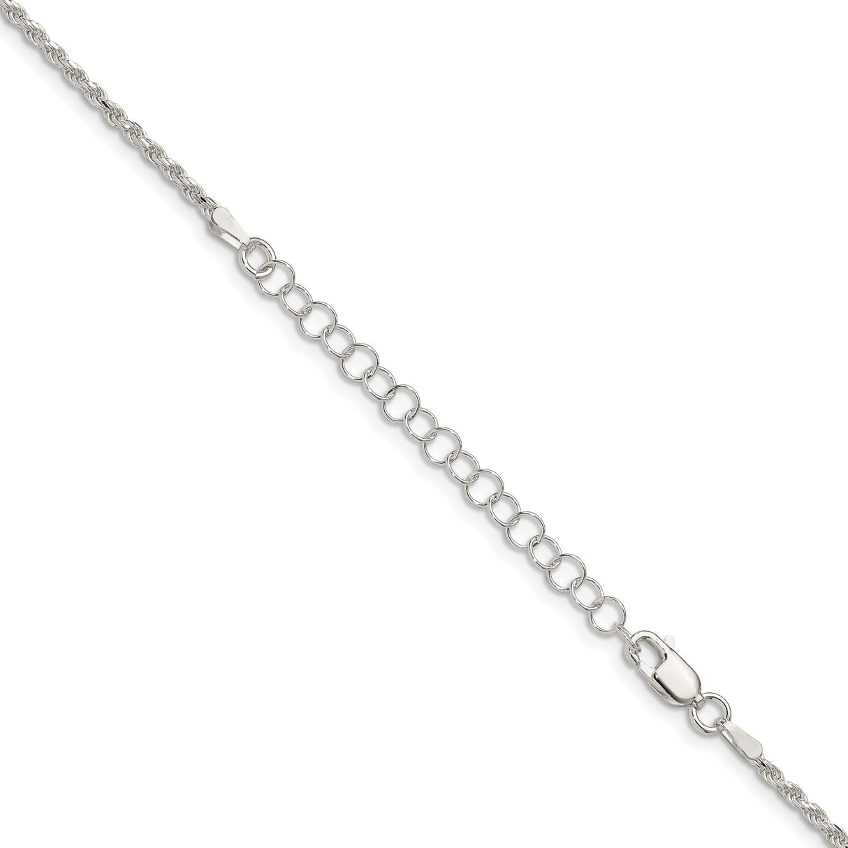 925 White Gold 1.85 mm Rope Chain Necklace, Polished detail view
