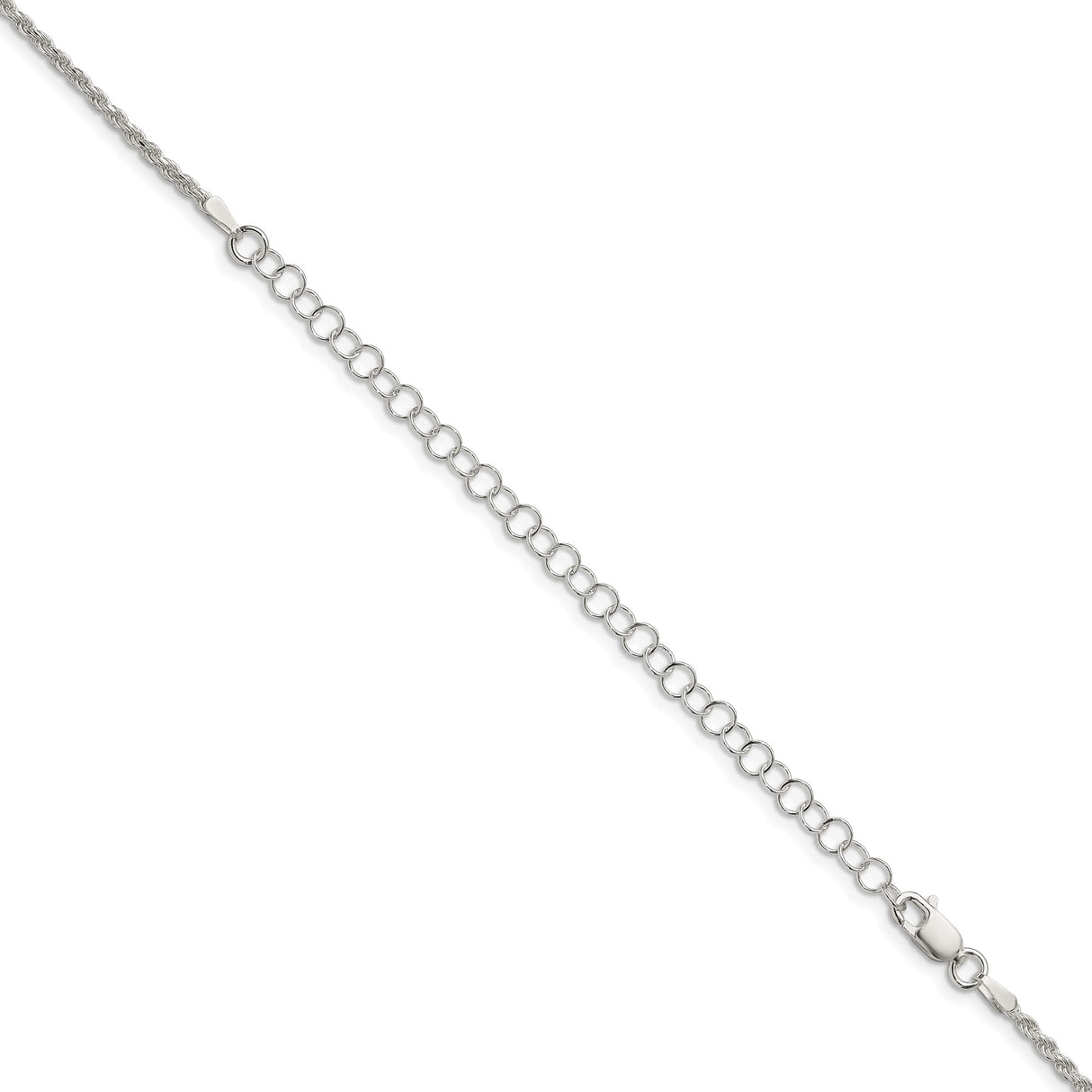 925 White Gold 1.85 mm Rope Chain Necklace, Polished detail view