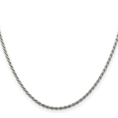 925 White Gold 1.85 mm Rope Chain Necklace, Polished