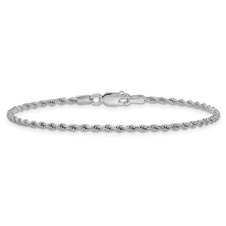 925 White Gold 1.85 mm Rope Chain Anklet, Polished alternate angle