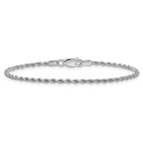 925 White Gold 1.85 mm Rope Chain Bracelet, Polished alternate angle