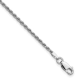 925 White Gold 1.85 mm Rope Chain Bracelet, Polished detail view