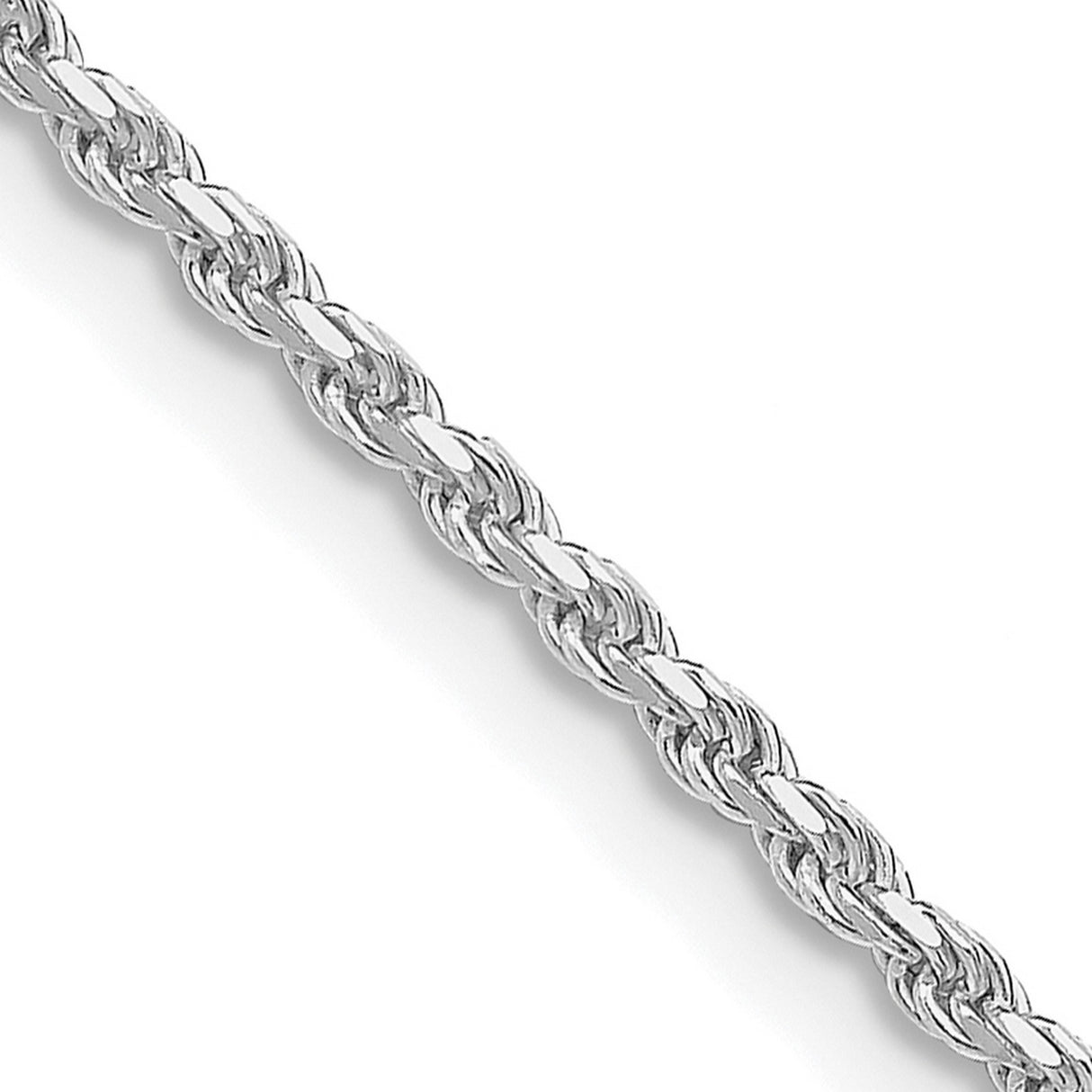925 White Gold 1.85 mm Rope Chain Necklace, Polished detail view
