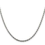 925 White Gold 2.25 mm Rope Chain Necklace, Polished