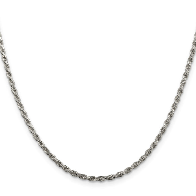 925 White Gold 2.25 mm Rope Chain Necklace, Polished