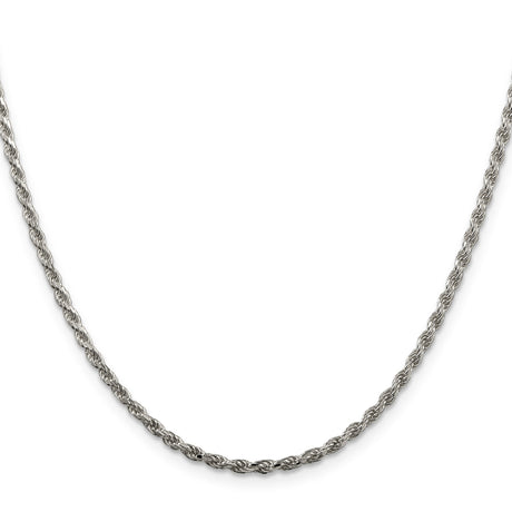 925 White Gold 2.25 mm Rope Chain Necklace, Polished