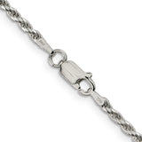 925 White Gold 2.25 mm Rope Chain Necklace, Polished alternate angle