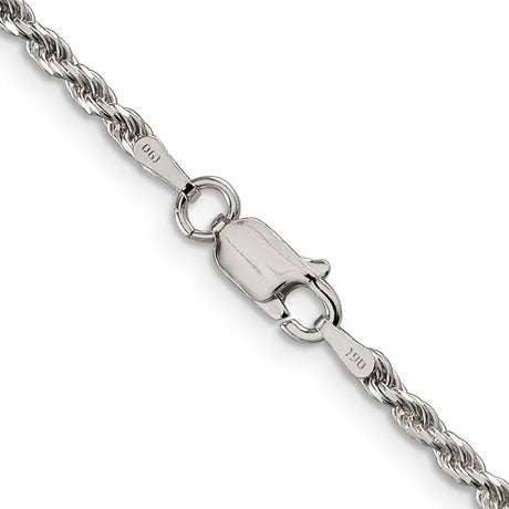 925 White Gold 2.25 mm Rope Chain Necklace, Polished alternate angle
