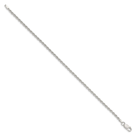 925 White Gold 2.25 mm Rope Chain Anklet, Polished