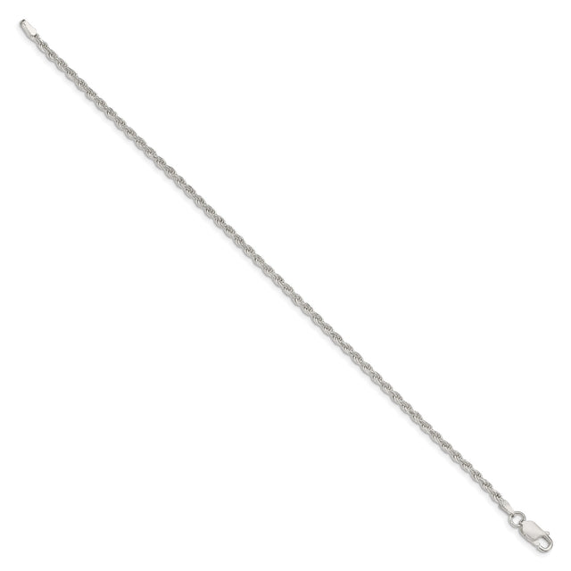 925 White Gold 2.25 mm Rope Chain Anklet, Polished