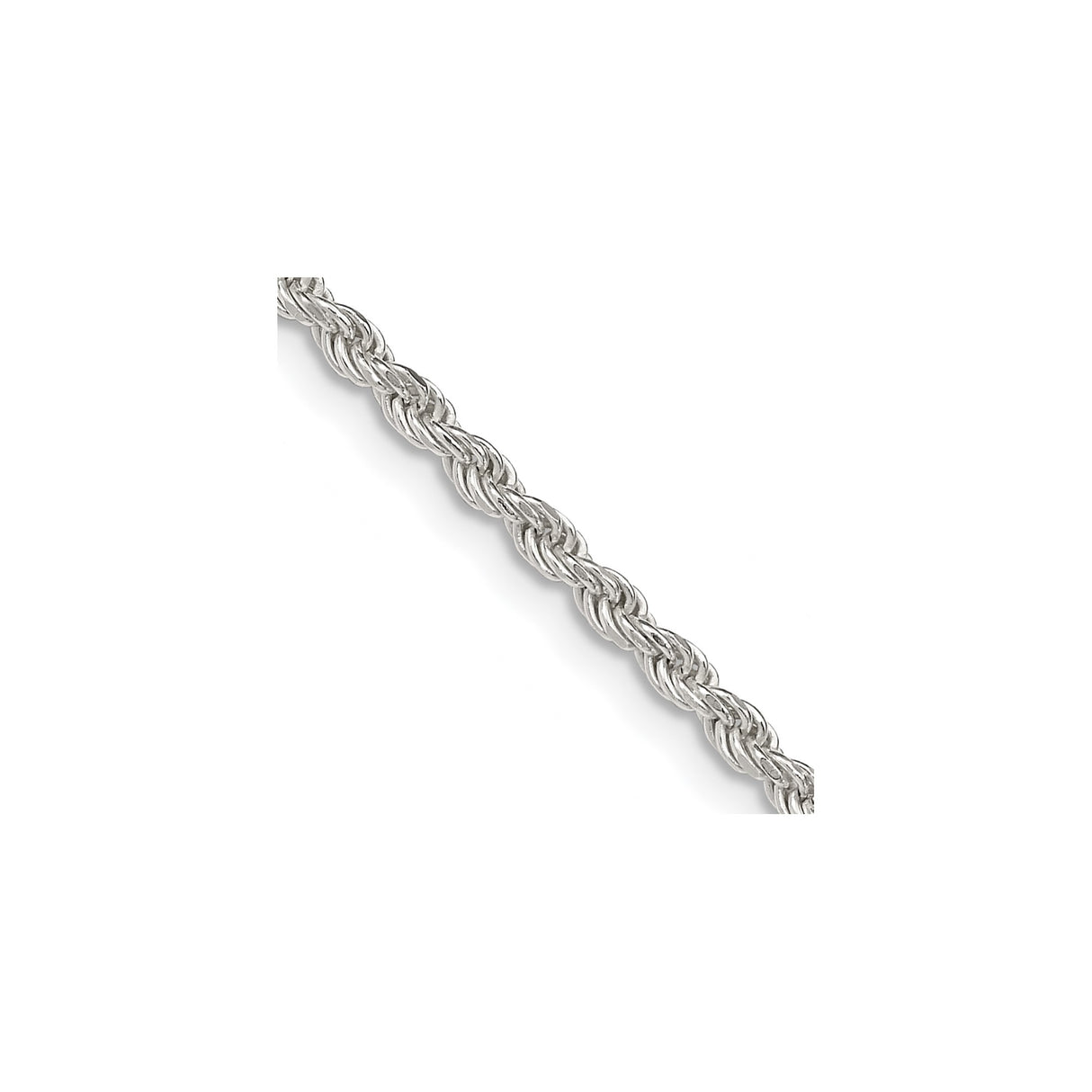 925 White Gold 2.25 mm Rope Chain Necklace, Polished alternate angle