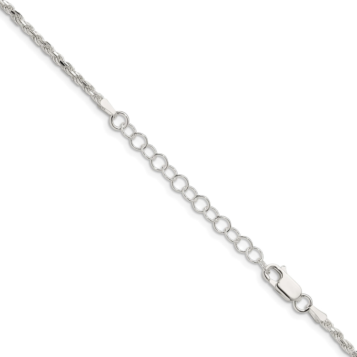 925 White Gold 2.25 mm Rope Chain Necklace, Polished detail view