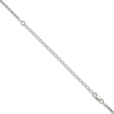925 White Gold 2.25 mm Rope Chain Necklace, Polished detail view