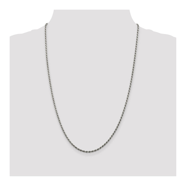 925 White Gold 2.25 mm Rope Chain Necklace, Polished