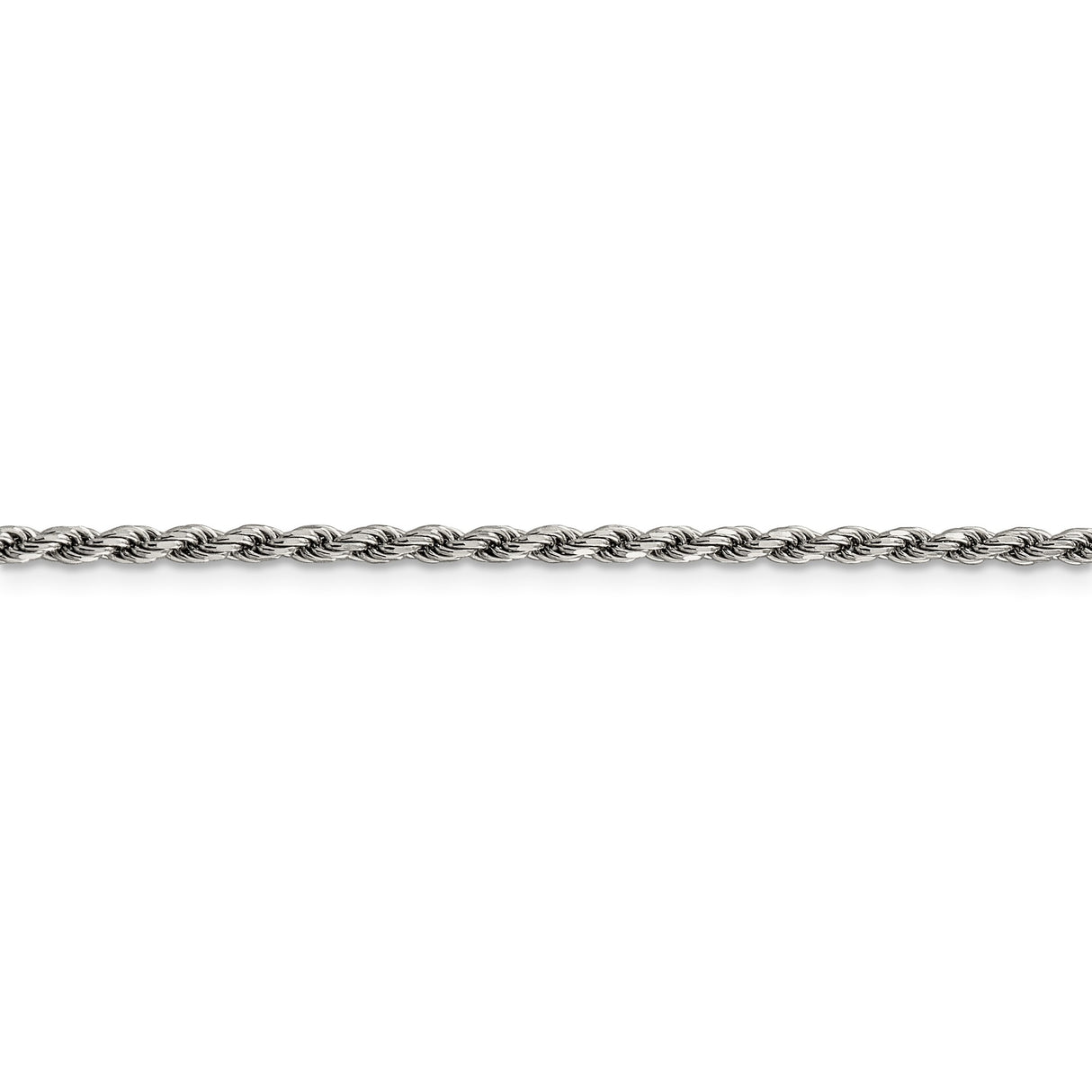 925 White Gold 2.25 mm Rope Chain Necklace, Polished alternate angle
