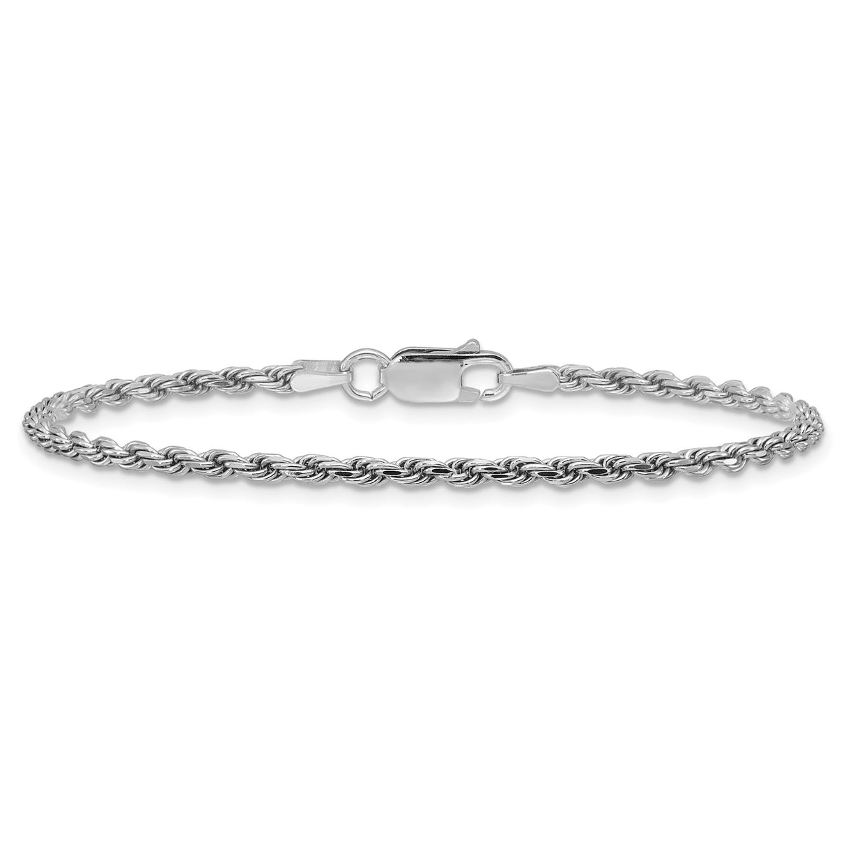 925 White Gold 2.25 mm Rope Chain Bracelet, Polished alternate angle