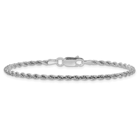 925 White Gold 2.25 mm Rope Chain Bracelet, Polished alternate angle