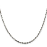 925 White Gold 2.5 mm Rope Chain Necklace, Polished