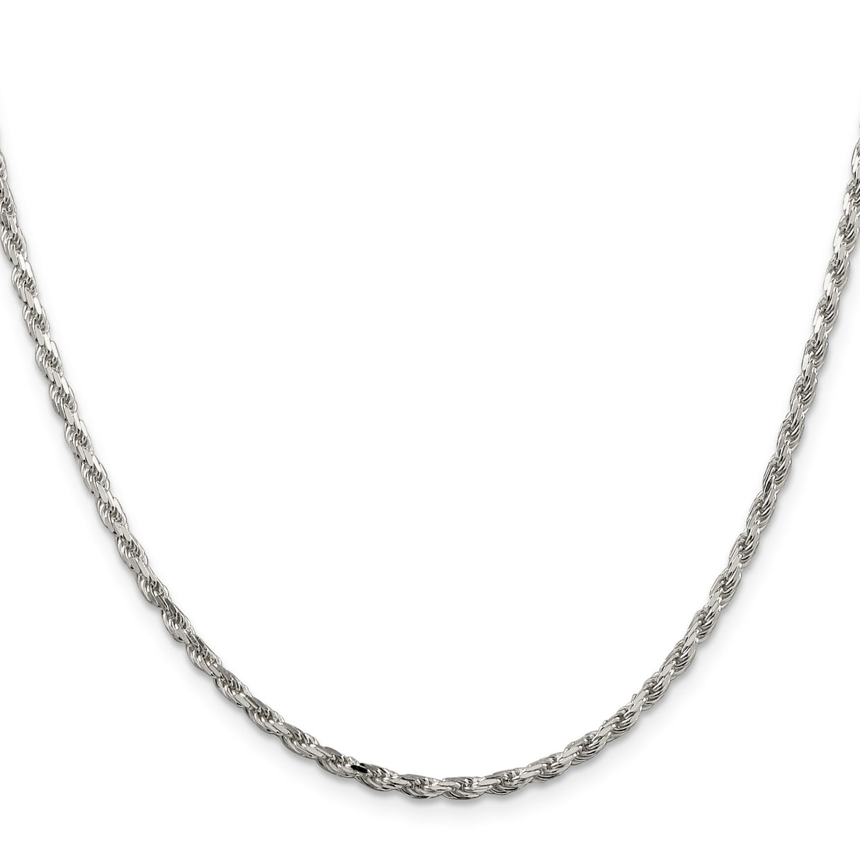 925 White Gold 2.5 mm Rope Chain Necklace, Polished