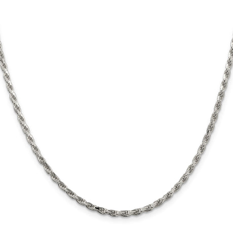 925 White Gold 2.5 mm Rope Chain Necklace, Polished
